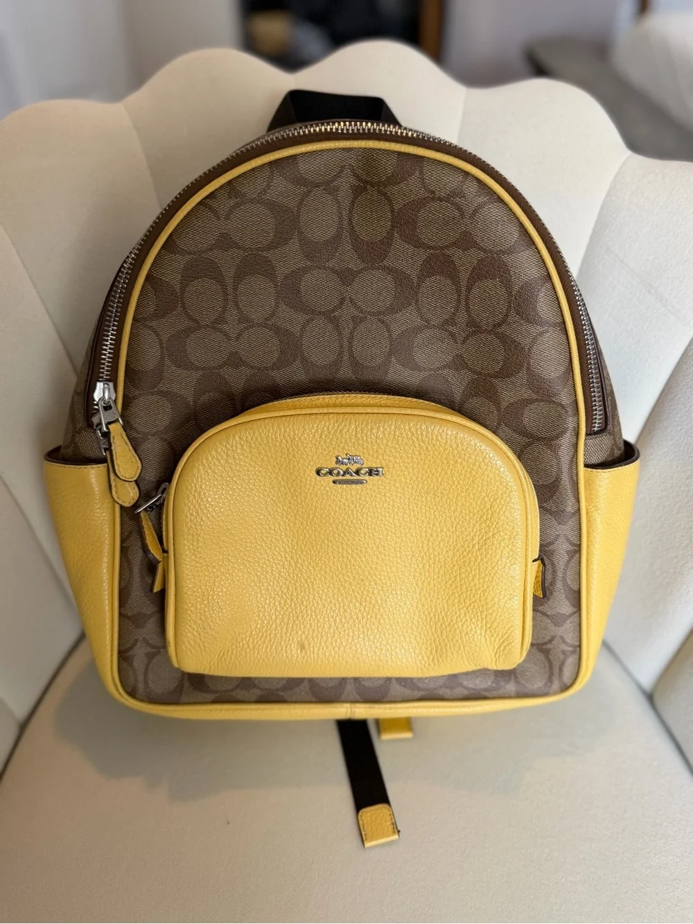 Butter Yellow Coach Backpack and Pouch